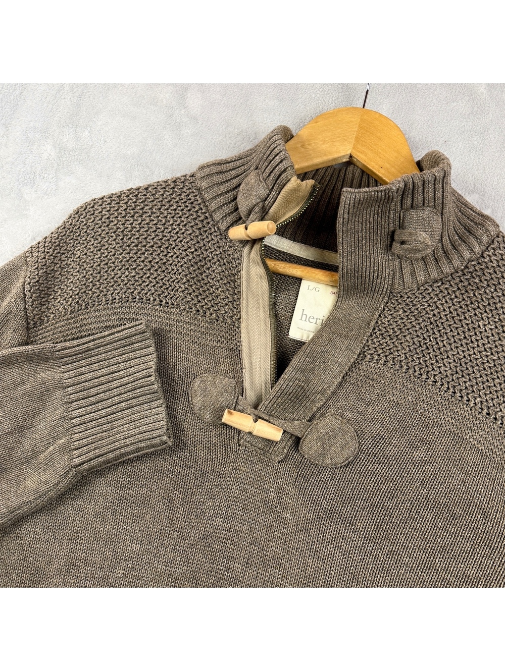 Banana Republic Heritage Brown Toggle Neck Quarter Zip Knit Sweater Pullover L